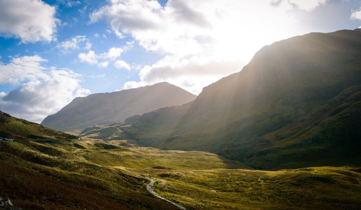 Sunbeams over a Highland glen