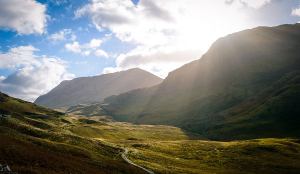 Sunbeams over a Highland glen