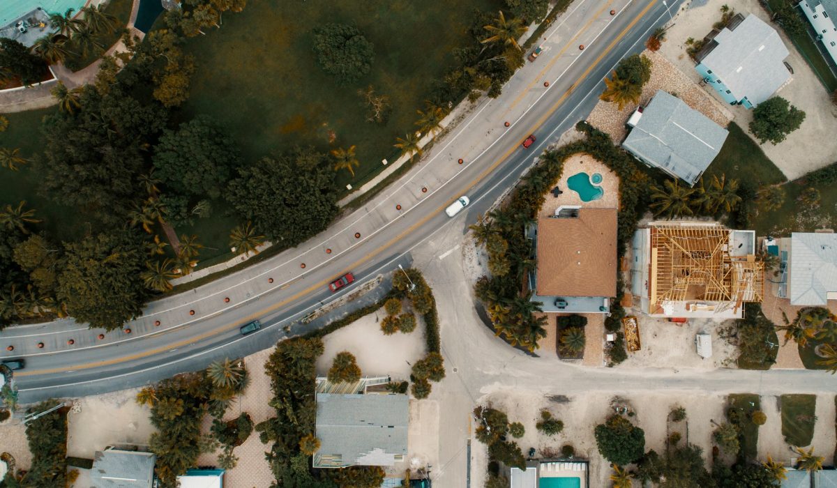 Drone view of a new suburban housing development