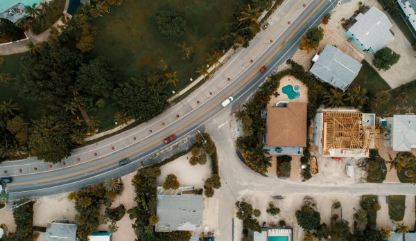 Drone view of a new suburban housing development