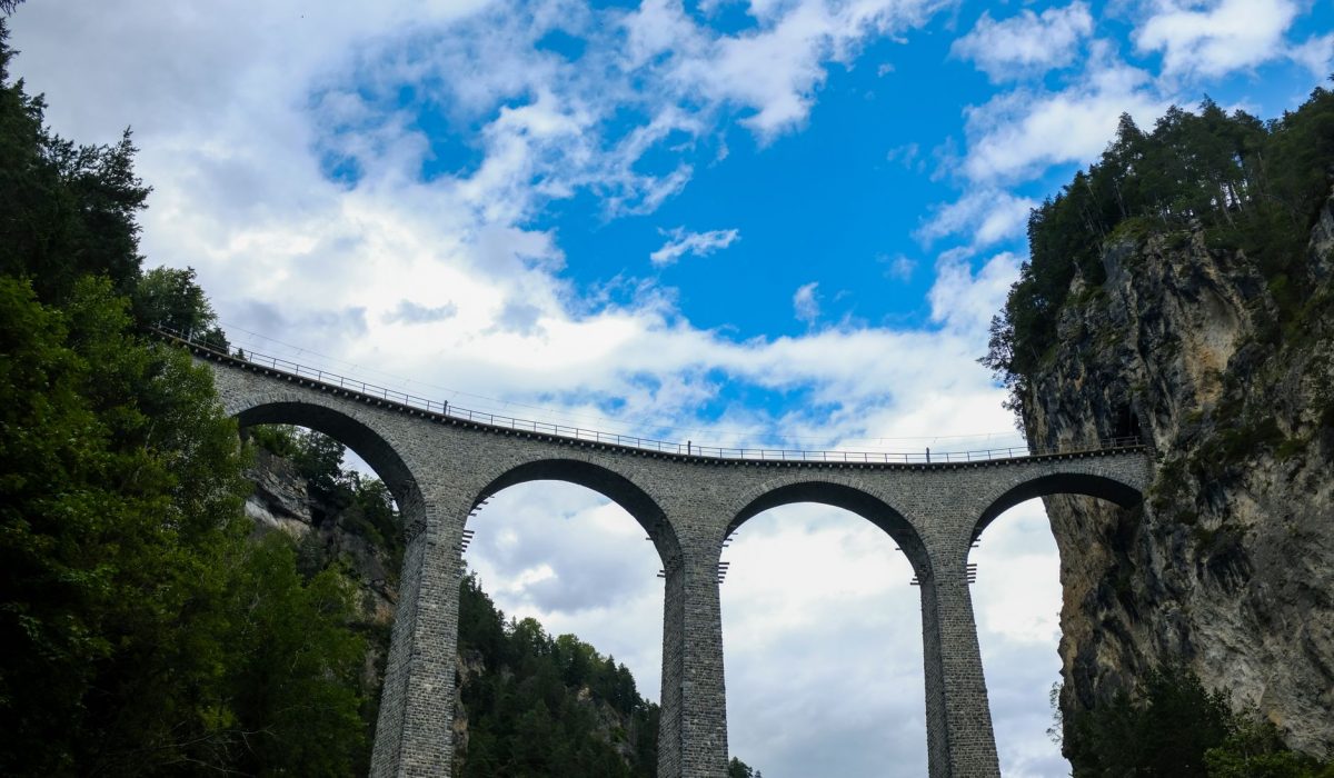 A high viaduct crossing a mountain valley