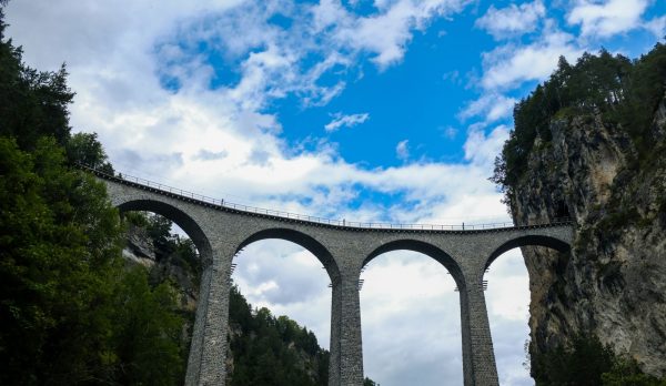 A high viaduct crossing a mountain valley