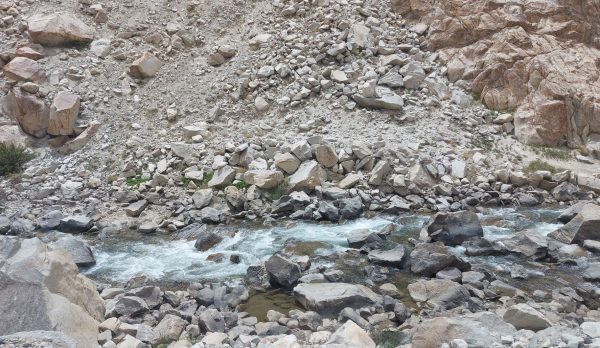 A rocky river running low